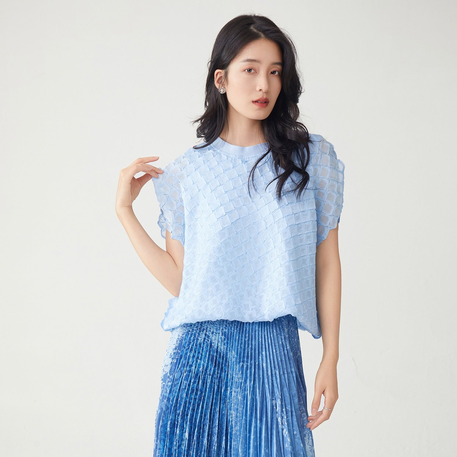 Powder Blue Waffle Knit Loose Top