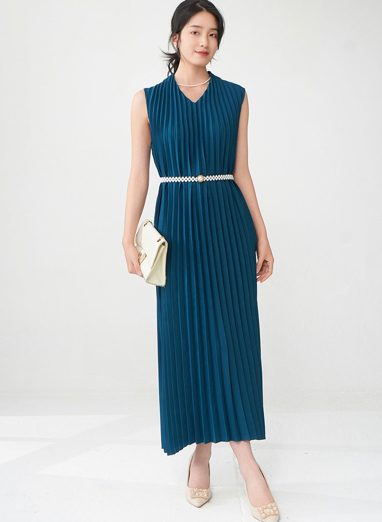 Teal Blue Pleated Dress