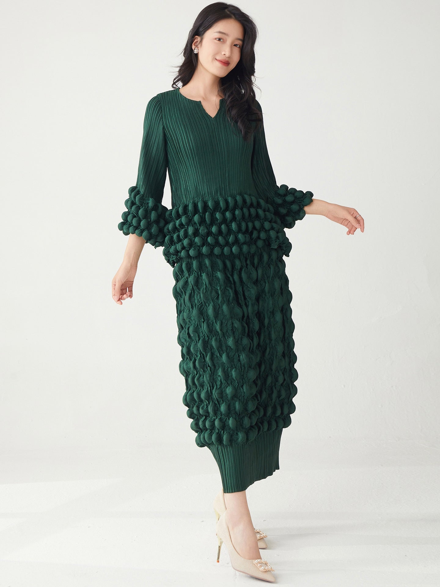 Emerald Pop Bold Bobble Green Dress
