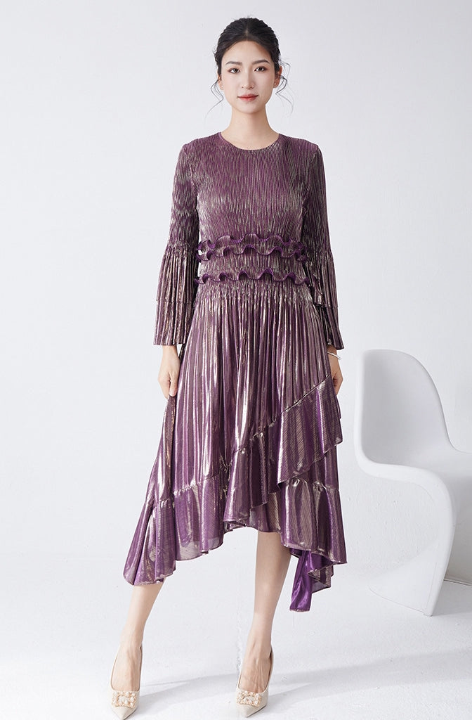 Pleated Metallic Purple Dress