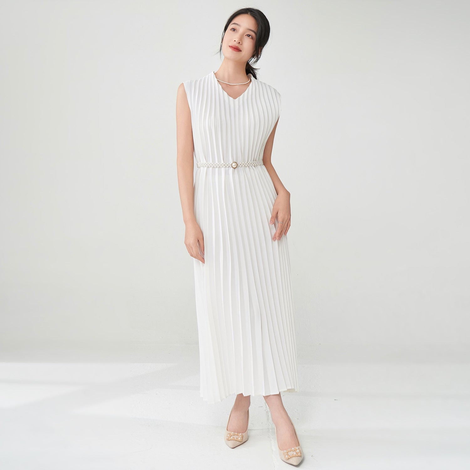 White Pleated Dress