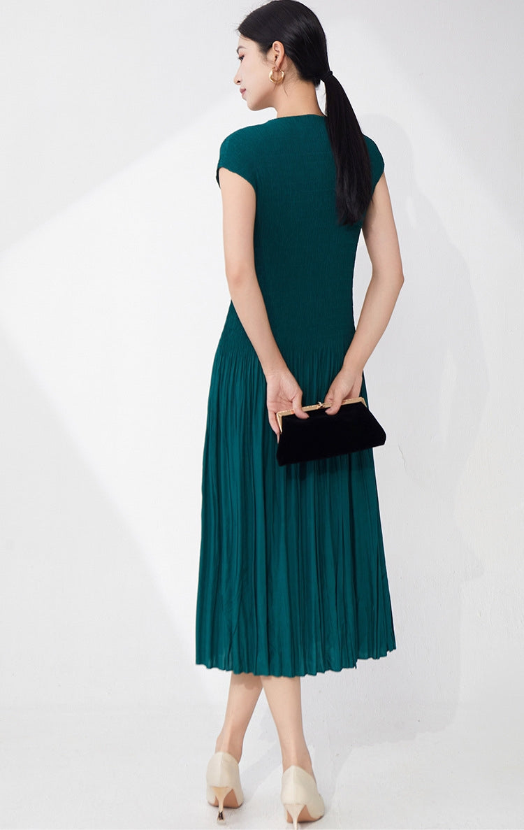 Mint Muse Dark Green Pleated Dress
