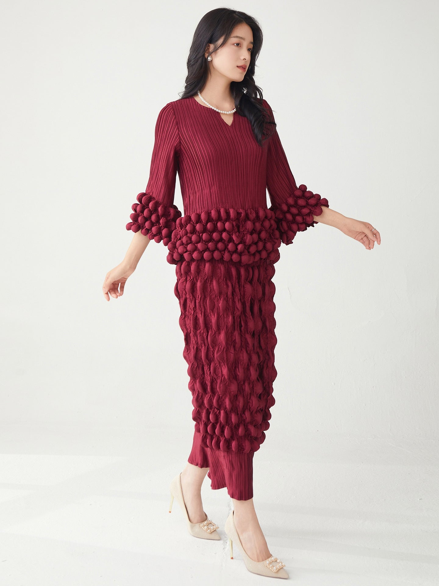 Berry Bombshell Bold Bobble Red Dress